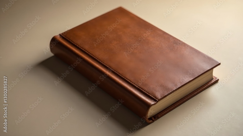 A Luxurious Brown Leather-Bound Book Rests on a Neutral Surface, Displaying Elegant Craftsmanship and a Classic Design A Luxurious Brown Leather-Bound Book Rests on a Neutral Surface, Displaying Elegant Craftsmanship and a Classic Design