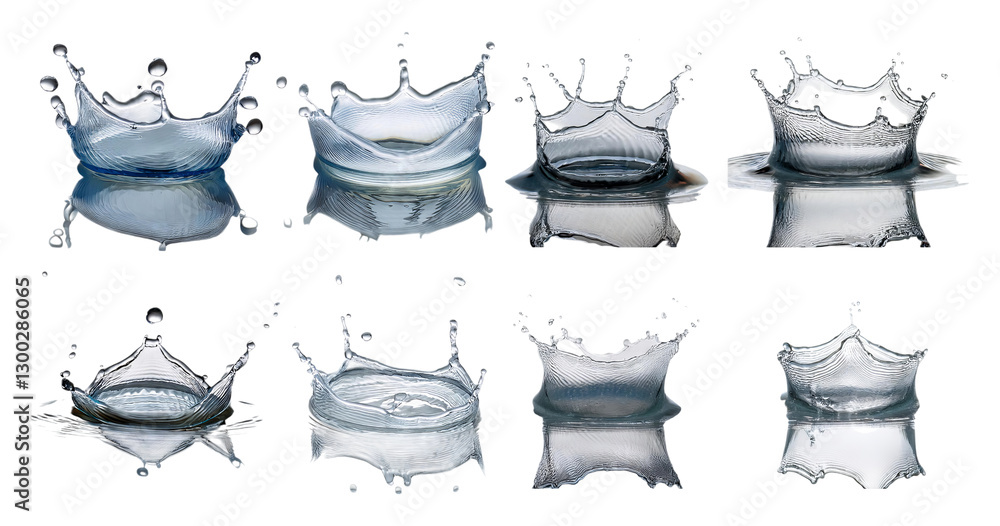 Collection of Water Splash Images on Various Reflective Surfaces, Bundle Set Collection, Isolated on Transparent Background Collection of Water Splash Images on Various Reflective Surfaces, Bundle Set Collection, Isolated on Transparent Background