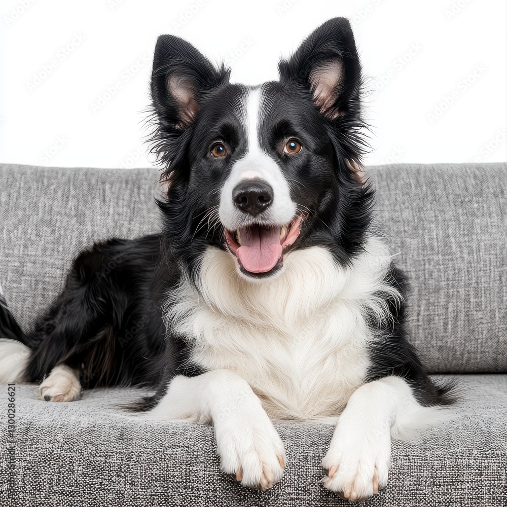 Fototapeta premium A calm dog laying on a couch with a peaceful expression in a cozy and inviting living room setting
