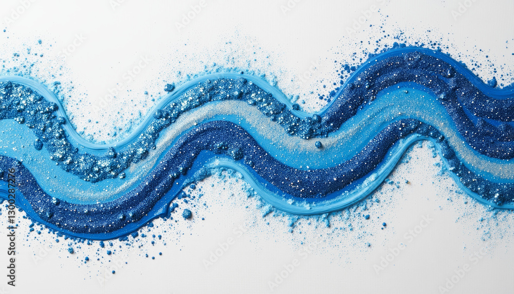 Abstract blue glitter waves on canvas, artistic expression Abstract blue glitter waves on canvas, artistic expression