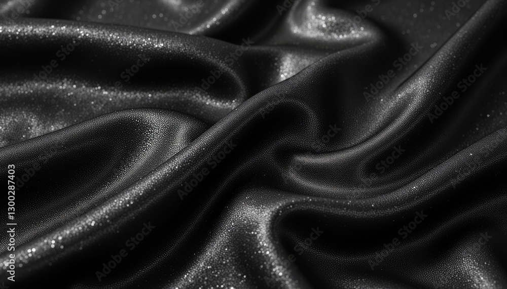Fototapeta premium Elegant black glitter fabric with shimmering effect, luxurious textile
