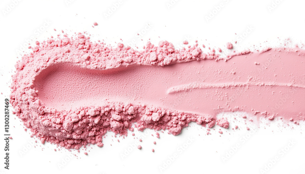 Delicate pink glitter makeup spread on white background, beauty concept Delicate pink glitter makeup spread on white background, beauty concept