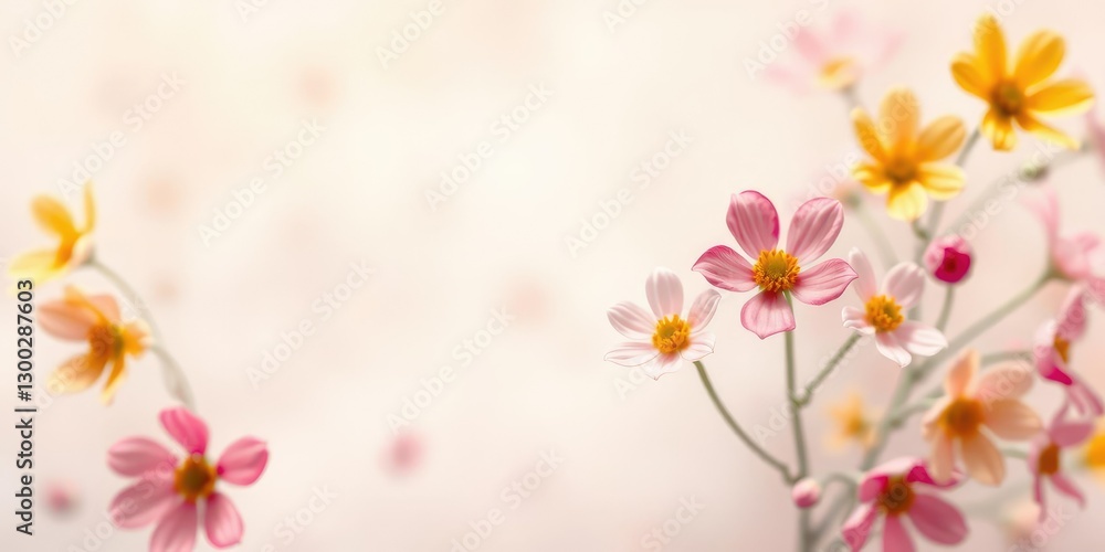 Delicate petals of colorful flowers bursting into the air, soft, airy Delicate petals of colorful flowers bursting into the air, soft, airy