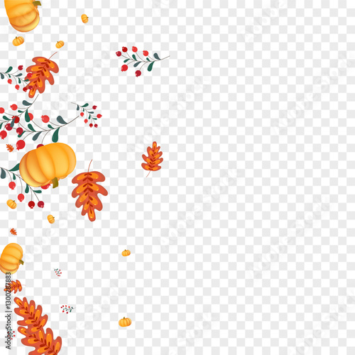 Yellow Leaves Background Transparent Vector. Orange Picking Texture. Red Pumpkin Fall Banner. Plant Season. Happy Frame.