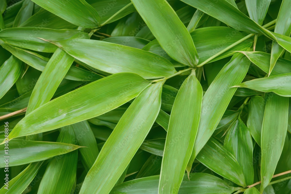 Fototapeta premium Lush Green Bamboo Leaves Close Up Texture Background
