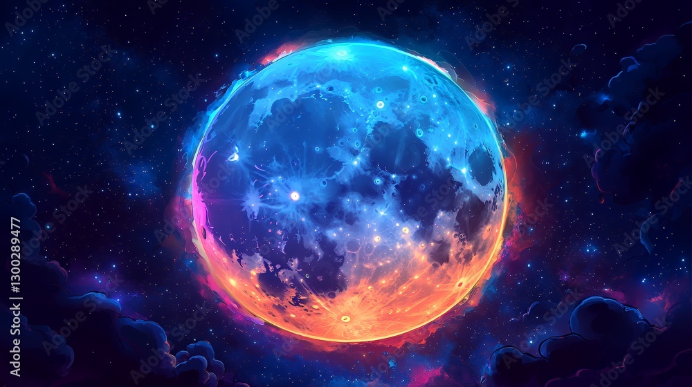 Obraz premium Explore a Colorful Artistic Representation of the Moon in Cosmic Space