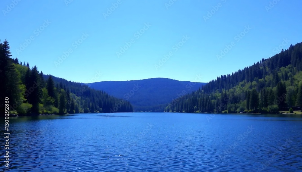 Serene Mountain Lake under a Clear Blue Sky Serene Mountain Lake under a Clear Blue Sky