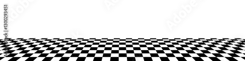 Chess perspective floor pattern. Black white checkerboard background with perspective. Grid geometric mosaic floor. Abstract modern monochrome vector illustration.