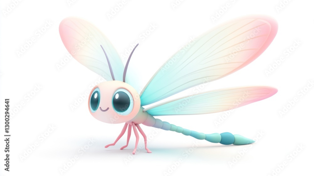 Cute pastel dragonfly cartoon, 3D render, white background Cute pastel dragonfly cartoon, 3D render, white background