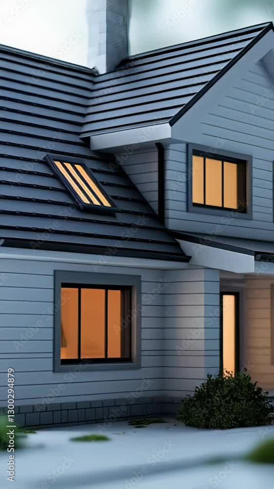 Modern house design with a cozy interior glow seen during dusk showcasing architectural features and warm light ambiance in a suburban setting Modern house design with a cozy interior glow seen during dusk showcasing architectural features and warm light ambiance in a suburban setting