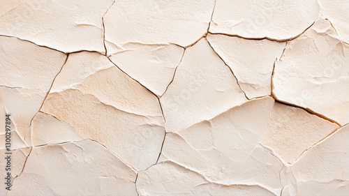 Detailed texture of cracked beige wall paint creating an abstract artistic background pattern for design projects. photo