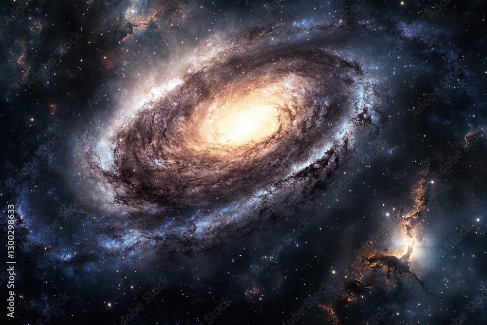 Naklejka premium Stunning view of a spiral galaxy illuminating the night sky in vibrant colors