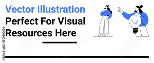 Person holding glowing light bulb illustrating creativity, another contemplating. Ideal for brainstorming, teamwork, innovation, problem-solving, creativity, decision-making, flat landing page banner