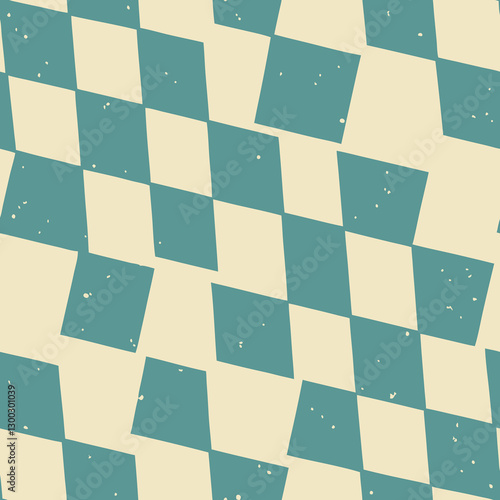 Luxurious seamless checkerboard pattern featuring distressed teal and mustard squares, creating a sophisticated and vintage aesthetic perfect for high-end stationery, fashion, and home décor applicat
