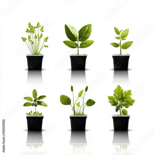 Wallpaper Mural Fresh Green Seedlings in Pots on White Background for Gardening and Nature Themes Torontodigital.ca