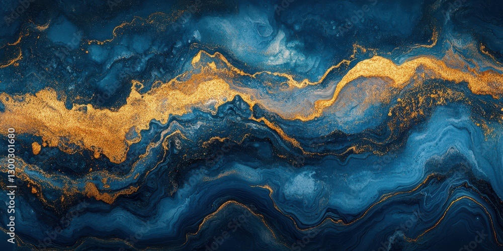Abstract blue and gold marbled pattern showcasing fluid art technique with rich textures and vibrant colors Abstract blue and gold marbled pattern showcasing fluid art technique with rich textures and vibrant colors