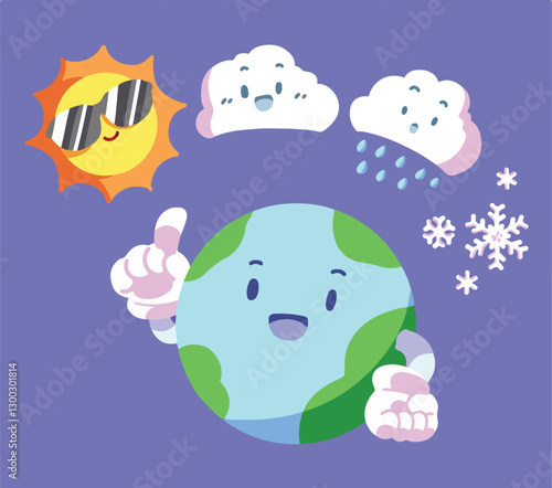 cute weather and earth flat illustration world meteorology day illustration