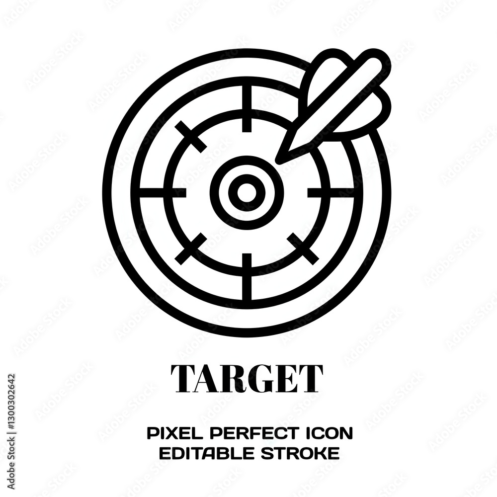 Target symbol, featuring an editable stroke outline icon isolated on white background flat vector illustration. Pixel perfect Target symbol, featuring an editable stroke outline icon isolated on white background flat vector illustration. Pixel perfect