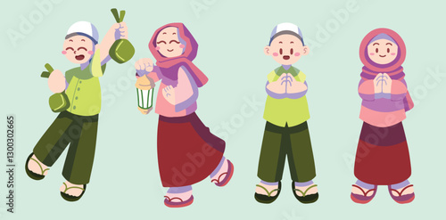 cute muslim flat character illustration ramadan illustration
