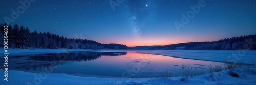Wallpaper Mural Night sky reflected on frozen lake surface of snowy field, frozen, lake, peaceful Torontodigital.ca