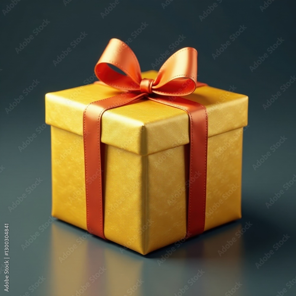 Fototapeta premium Luxurious golden gift box, tied with elegant satin ribbon , festive, premium