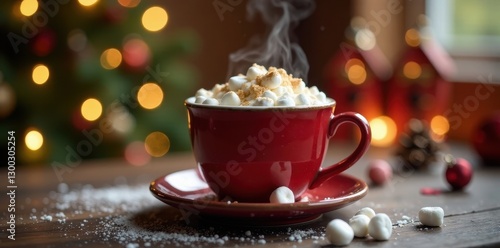 Steaming hot cocoa, marshmallows, Christmas d?cor, cocoa, sweet, delicious