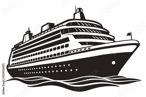 Big cruise ship clip art Flat monochrome vector illustration