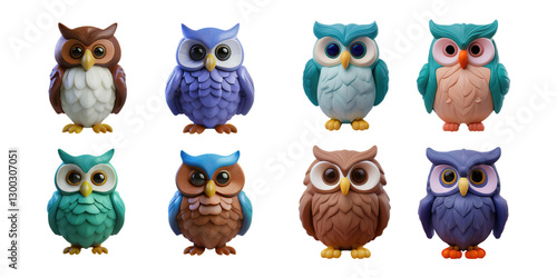 Wallpaper Mural Colorful Cartoon Owls Collection for Creative Projects, PNG collection, set bundle, isolate on transparent or white background Torontodigital.ca