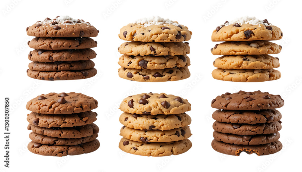 Chocolate chip cookies stacks assorted baked sweets perfect for snacks Chocolate chip cookies stacks assorted baked sweets perfect for snacks