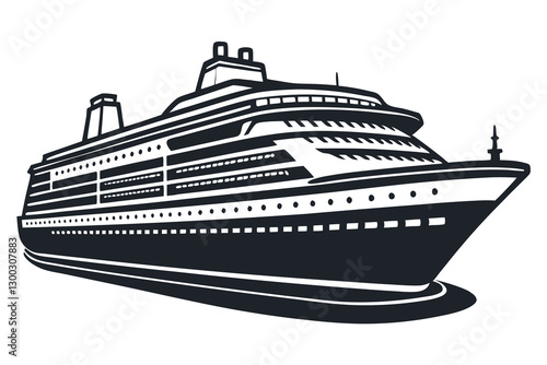 Big cruise ship clip art Flat monochrome vector illustration