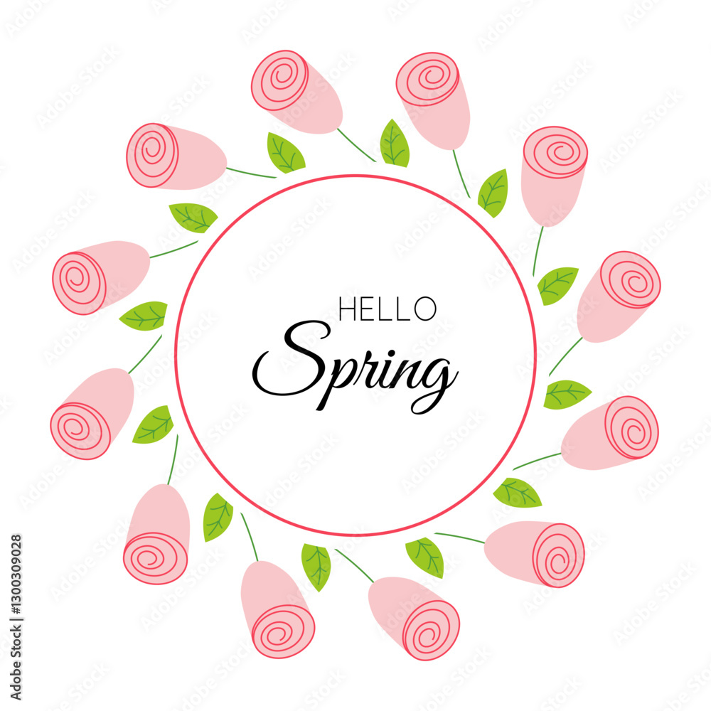 Elegant frame with roses. Spring botanical wreath designed for use on greeting cards, banners and wedding themes. Vector illustration on white background Elegant frame with roses. Spring botanical wreath designed for use on greeting cards, banners and wedding themes. Vector illustration on white background