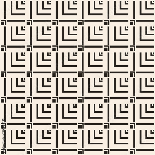 Black simple dense corners squares seamless pattern on beige background. Pattern for textile, wrapping, banner.