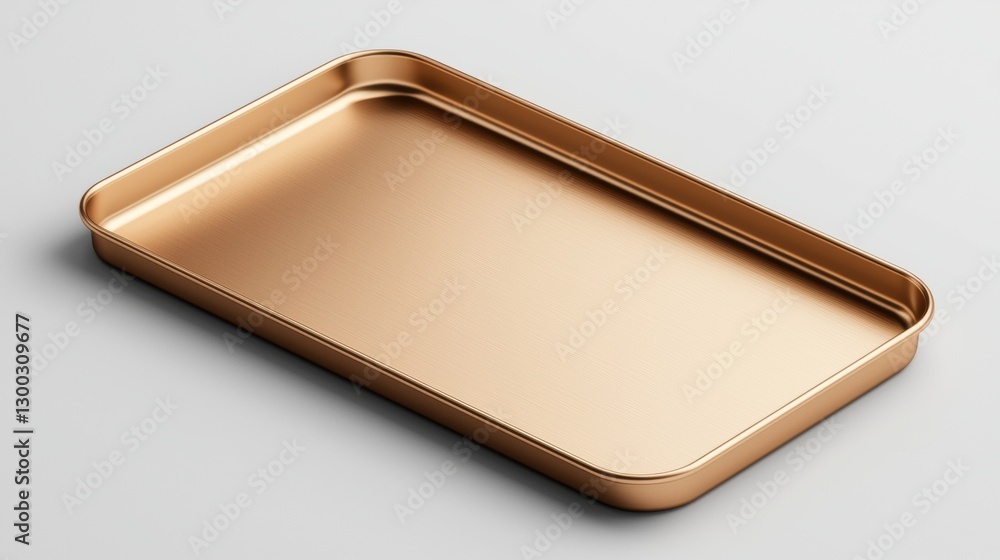 A golden baking sheet on a white background. Concept of kitchenware, cooking, and baking. A golden baking sheet on a white background. Concept of kitchenware, cooking, and baking.