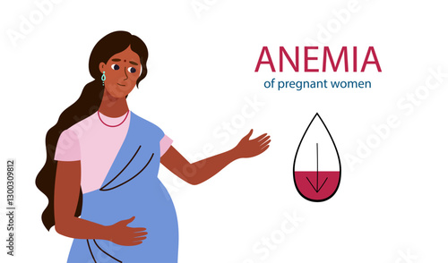 Pregnant women suffer from anemia. Anemia pregnancy infographic. Hypoglycemia concept. disease, Prevention. Vector illustration hand drawn flat