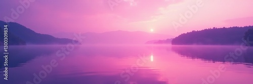 Soft pink and deep violet gradient over a peaceful lake scene, , gradient background, soft focus