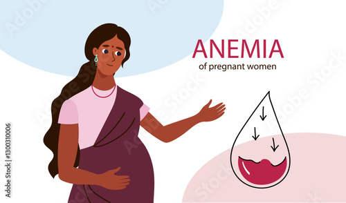 Pregnant women suffer from anemia. Anemia pregnancy infographic. Hypoglycemia concept. disease, Prevention. Vector illustration hand drawn flat