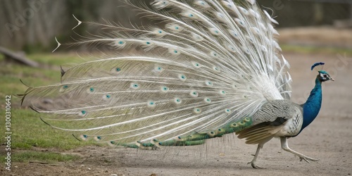 Displaying courtship behavior with raised hackle feathers, displaying, courtship