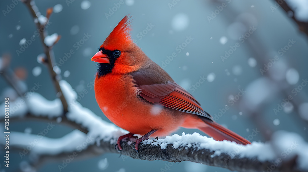 Beautiful Close-up of Vibrant Red Northern Cardinal Bird Perched on Snow Covered Branch Winter Wildlife Nature Photo Beautiful Close-up of Vibrant Red Northern Cardinal Bird Perched on Snow Covered Branch Winter Wildlife Nature Photo