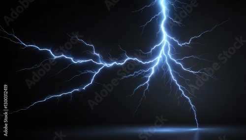 Electrifying electric blue lightning bolt against black background, lighning bolt, electrical strike, thunderstorm