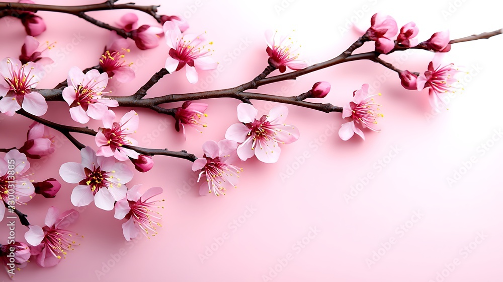 Delicate Pink Blossom Branches on Pink Background Delicate Pink Blossom Branches on Pink Background