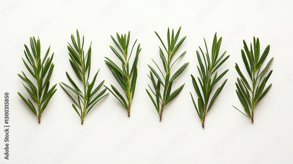 Fototapeta premium Rosemary sprigs arranged on white background