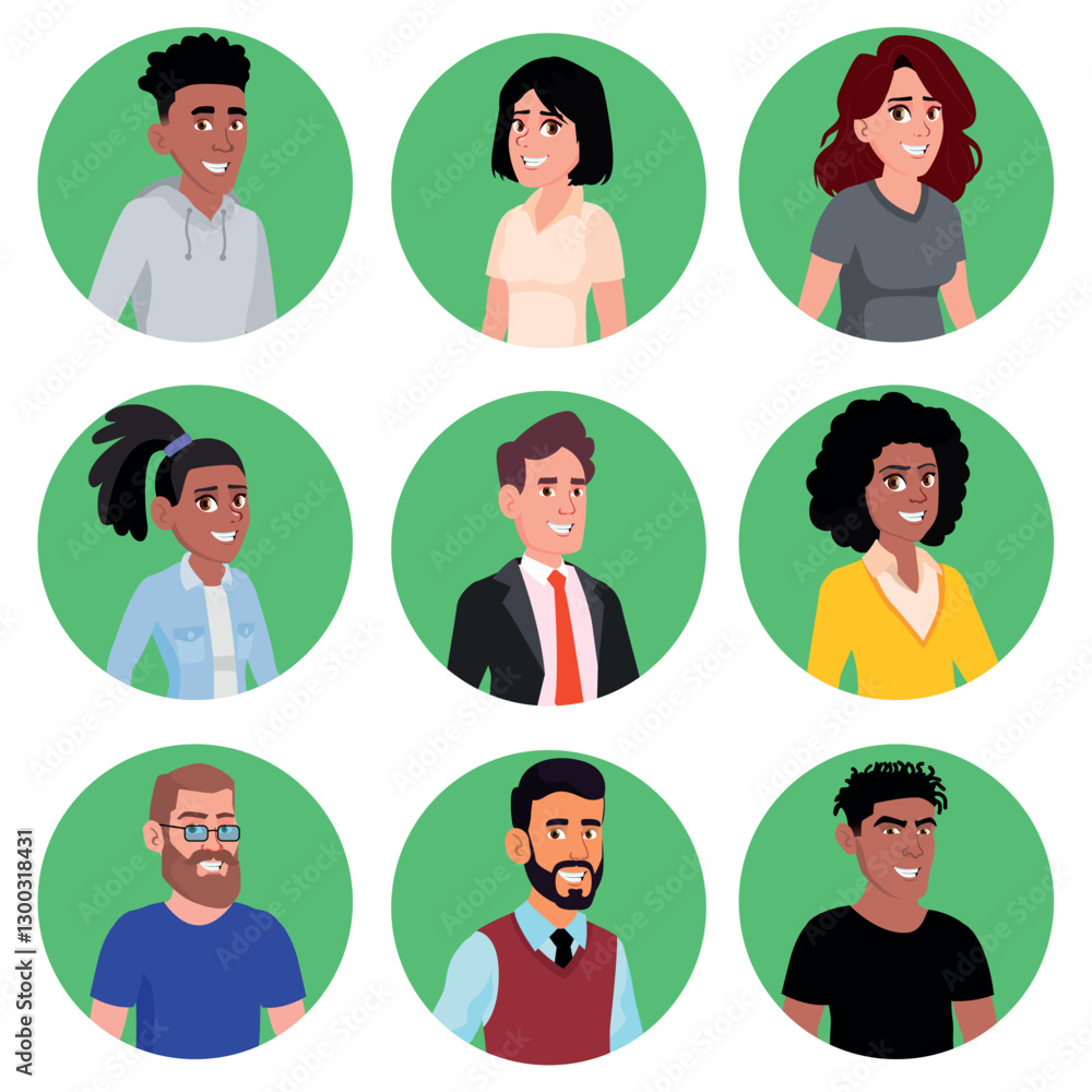 A set of multiracial avatars. Male and female avatars A set of multiracial avatars. Male and female avatars