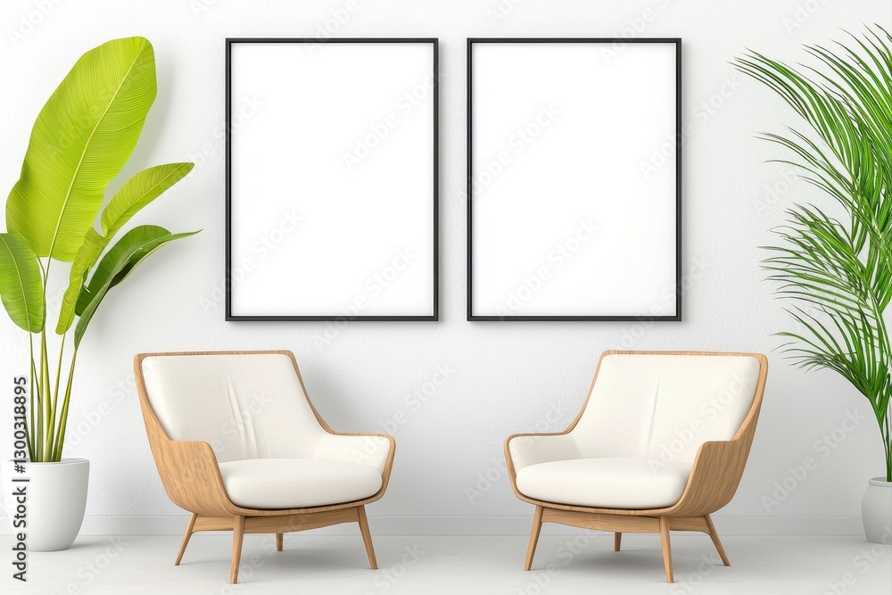 Fototapeta premium Two elegant chairs placed in a simple room creating a cozy and inviting atmosphere for relaxation and conversation