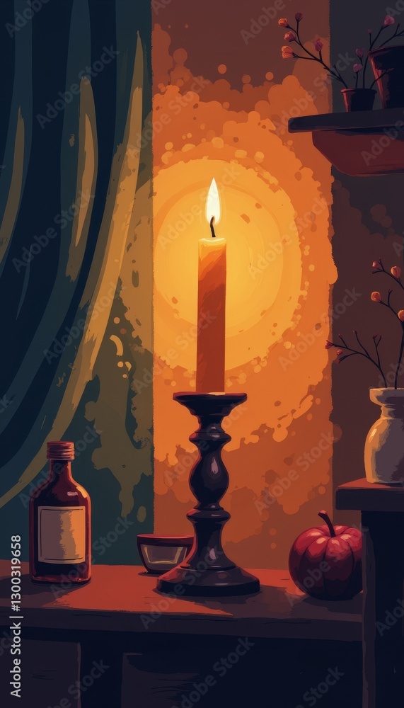 Candlelit ambiance creating warmth in cozy evening setting, comfort Candlelit ambiance creating warmth in cozy evening setting, comfort