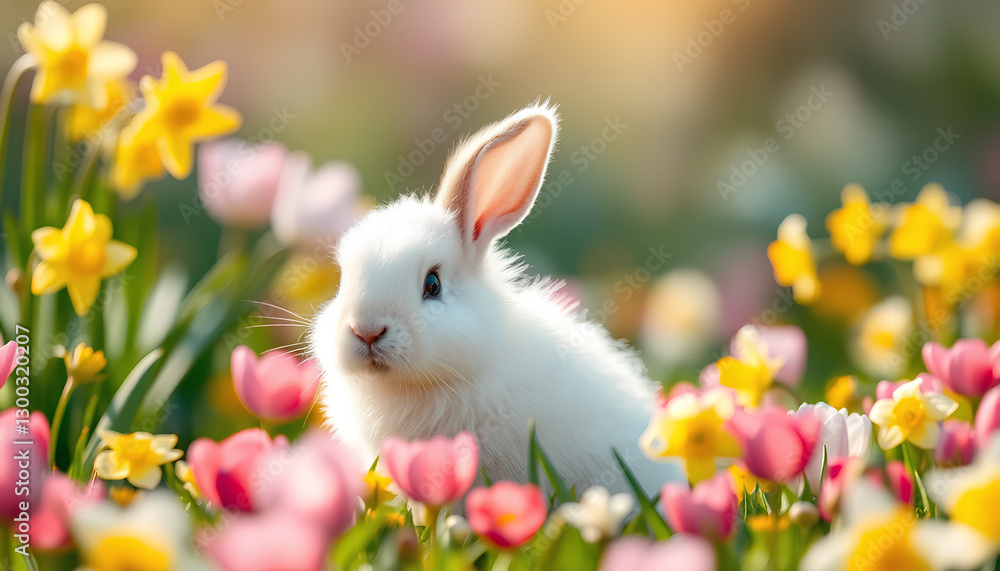 Bunny in a Blooming Spring Meadow Bunny in a Blooming Spring Meadow