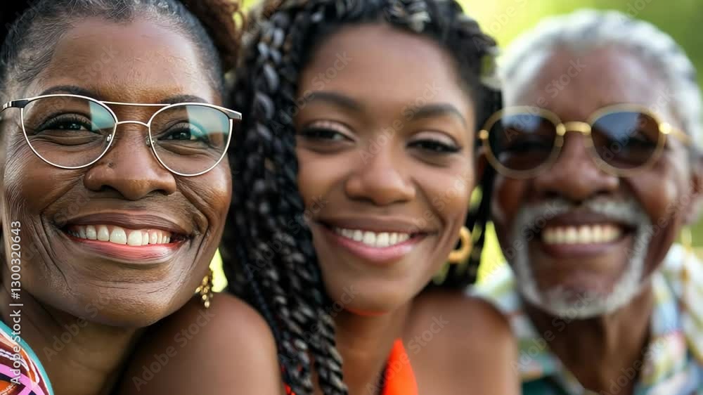 Three generations of a family share a joyful moment together, smiling broadly. Three generations of a family share a joyful moment together, smiling broadly.