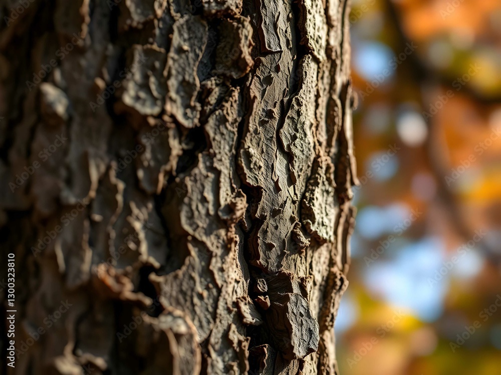The rugged tree bark reveals a natural texture, cracked and layered, showcasing wood's organic beauty in forest light The rugged tree bark reveals a natural texture, cracked and layered, showcasing wood's organic beauty in forest light