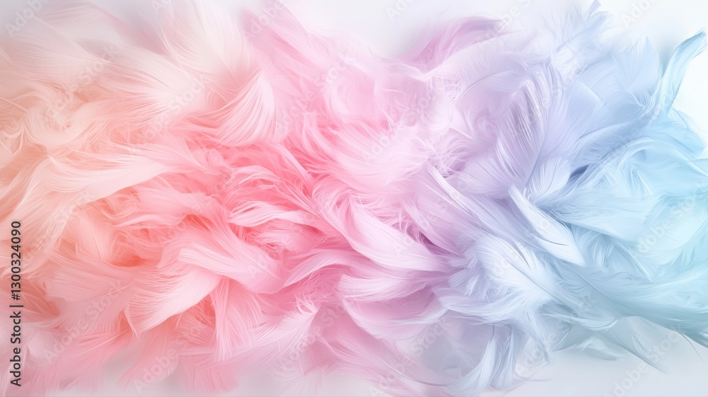Fototapeta premium Soft pastel gradient of pink and blue feathers blending in a dreamy abstract pattern.