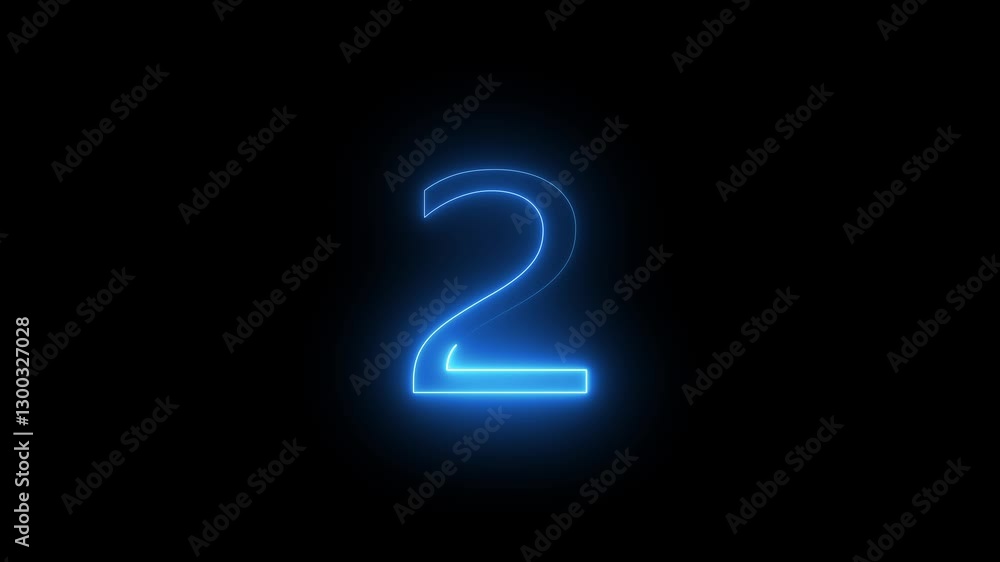 neon glowing text 2 number countdown icon on black background 4k animation. neon glowing text 2 number countdown icon on black background 4k animation.