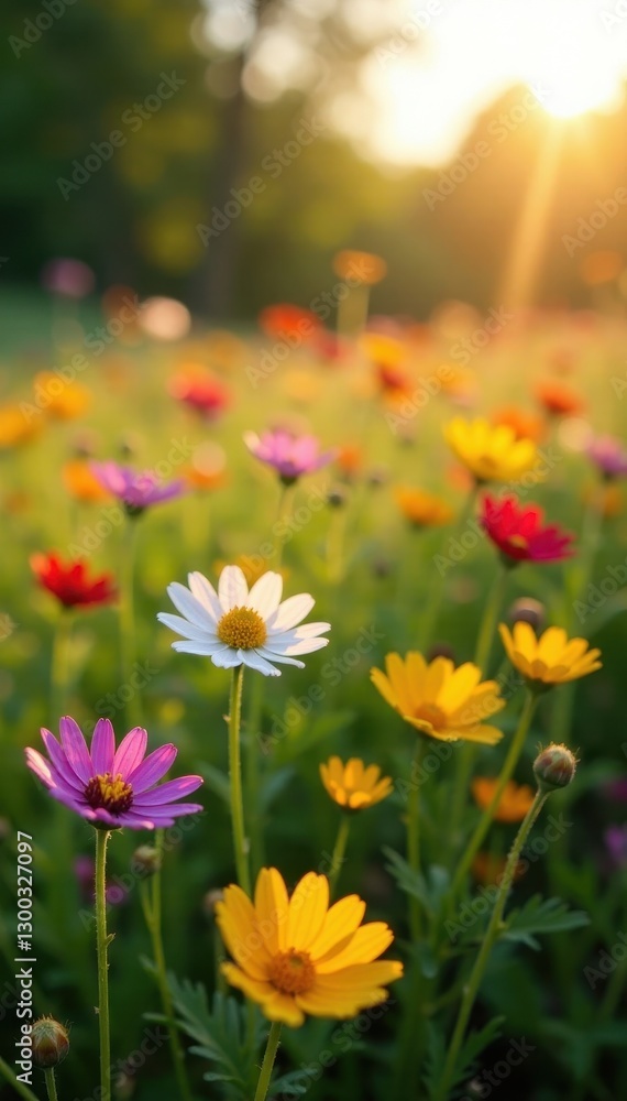 Sunlit field of diverse wildflowers, Massachusetts, orange, nature Sunlit field of diverse wildflowers, Massachusetts, orange, nature